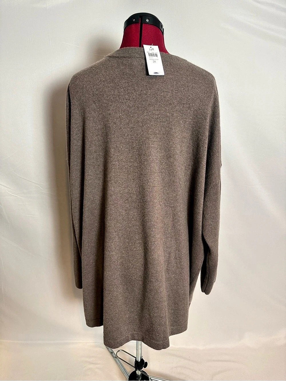 NWT J.Jill 100% Cashmere Crew Neck Sweater Women's Size 2X Mocha Heather Pockets - Picture 2 of 15